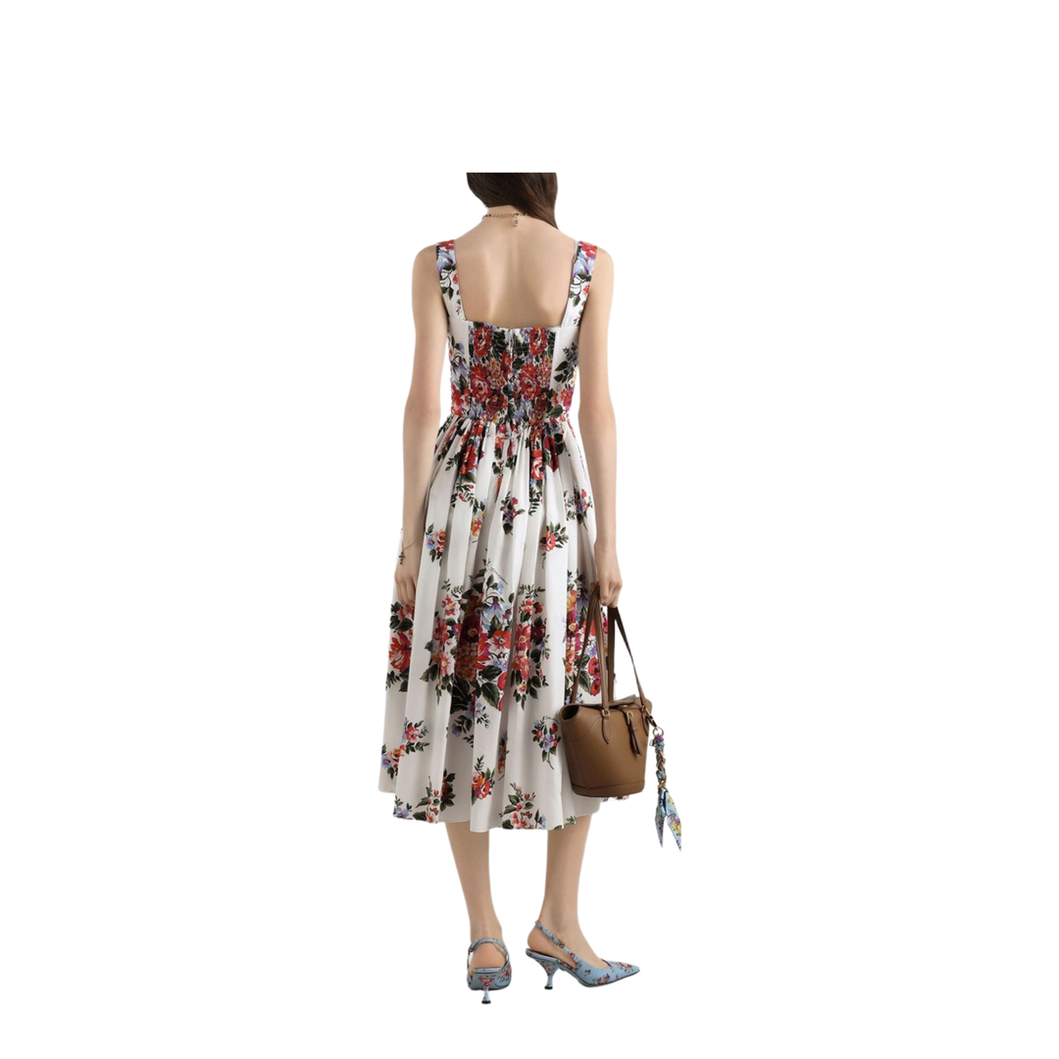 Flower Bouquet-Print Cotton Midi Dress
