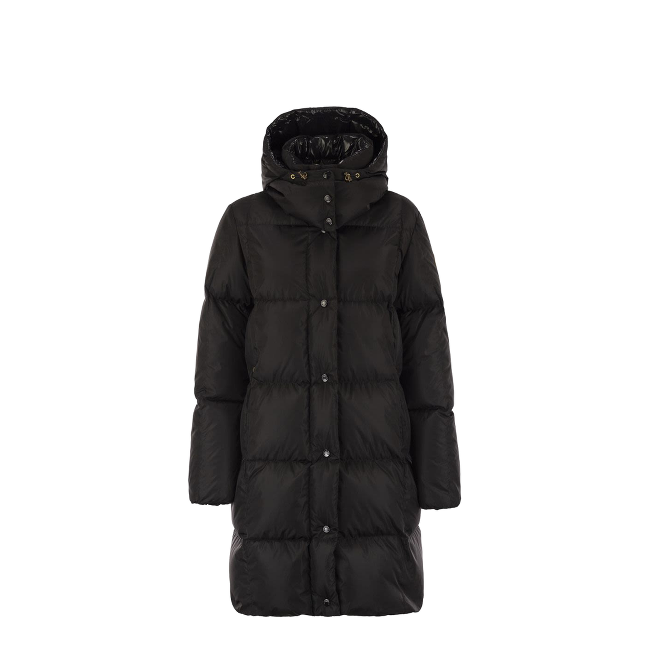 Black Litte Square-Quilted Hooded Long Down Jacket