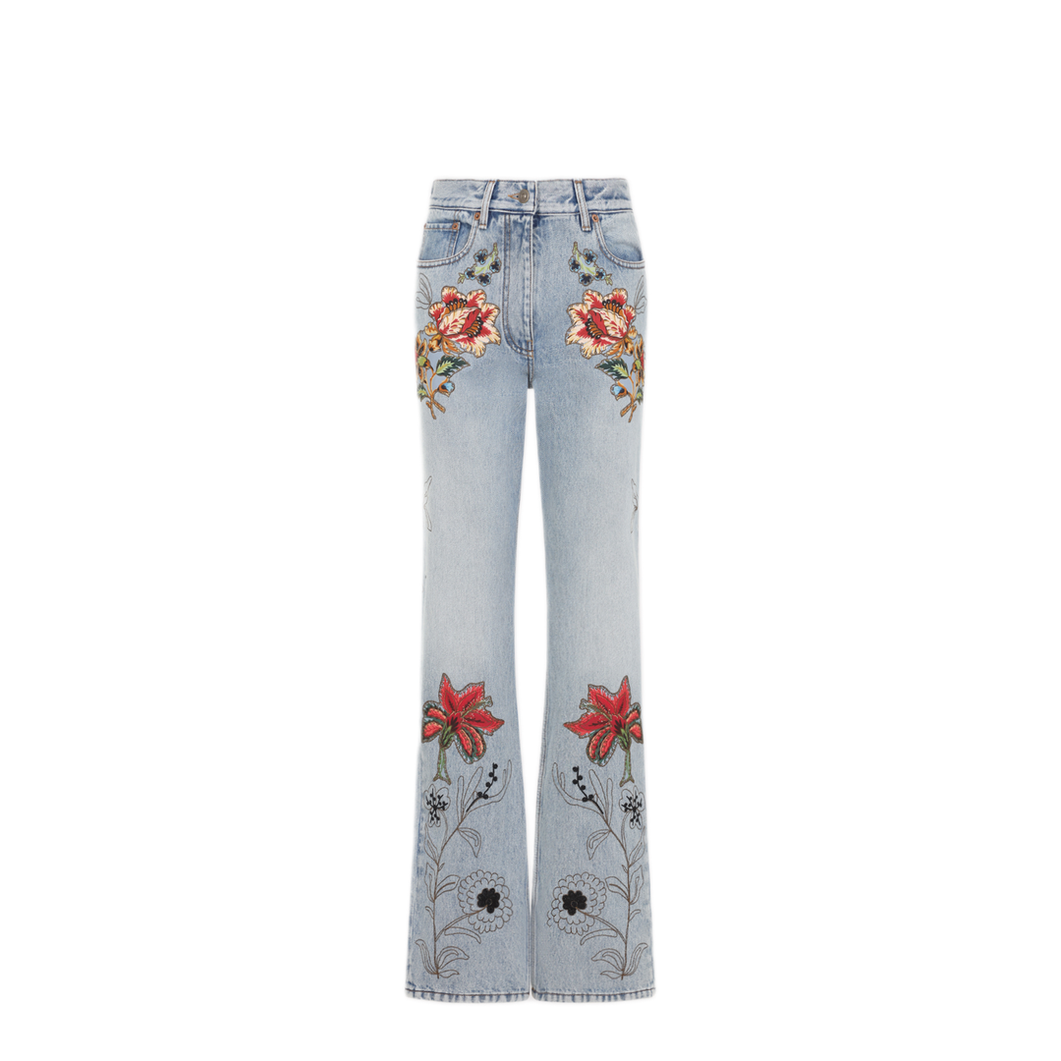 MAYFEYR - Valentino - Denim 5 Pockets Embroidered Flowers Jeans - 8B3DD2AX9YC508