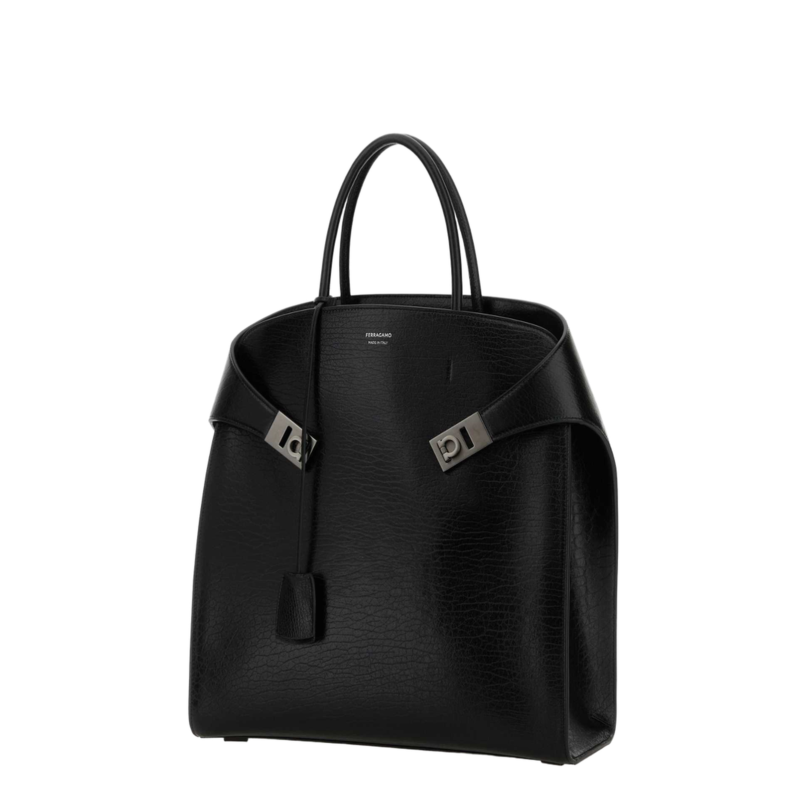 Black Leather Hug Shopping Bag