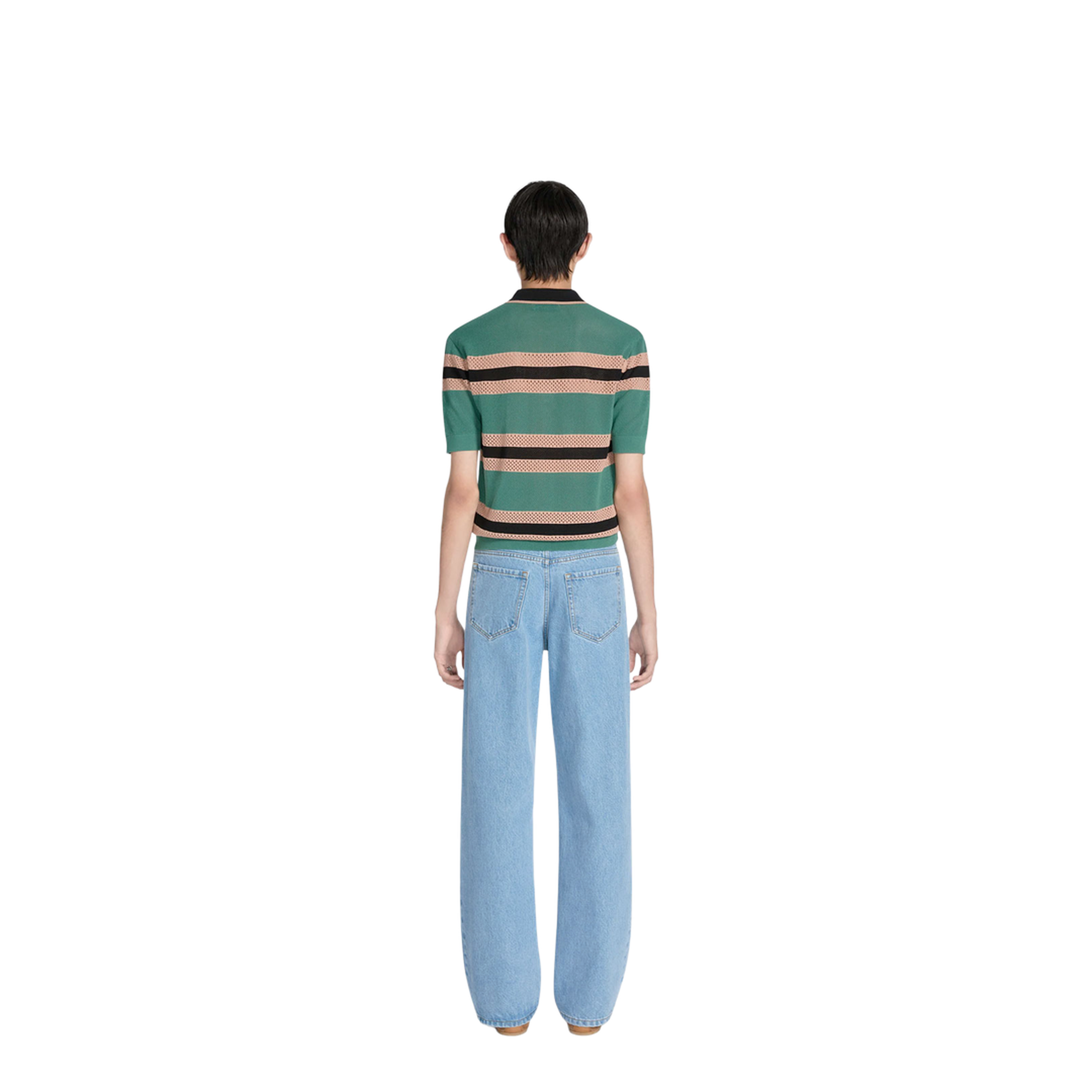 MAYFEYR - Dries Van Noten - Mercy Viscose Mesh Tricolor Striped Polo Shirt - 0212183701