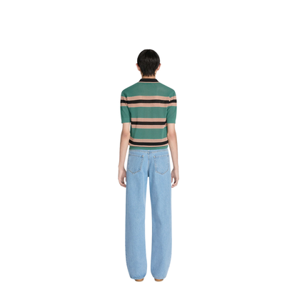 MAYFEYR - Dries Van Noten - Mercy Viscose Mesh Tricolor Striped Polo Shirt - 0212183701