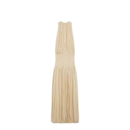 Sleeveless Ruched Midi Dress in Yellow Viscose