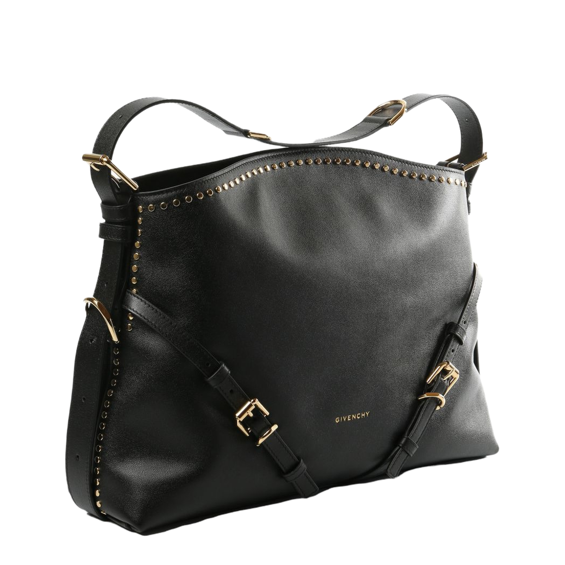Voyou Studded Buckle Medium Shoulder Bag - Black