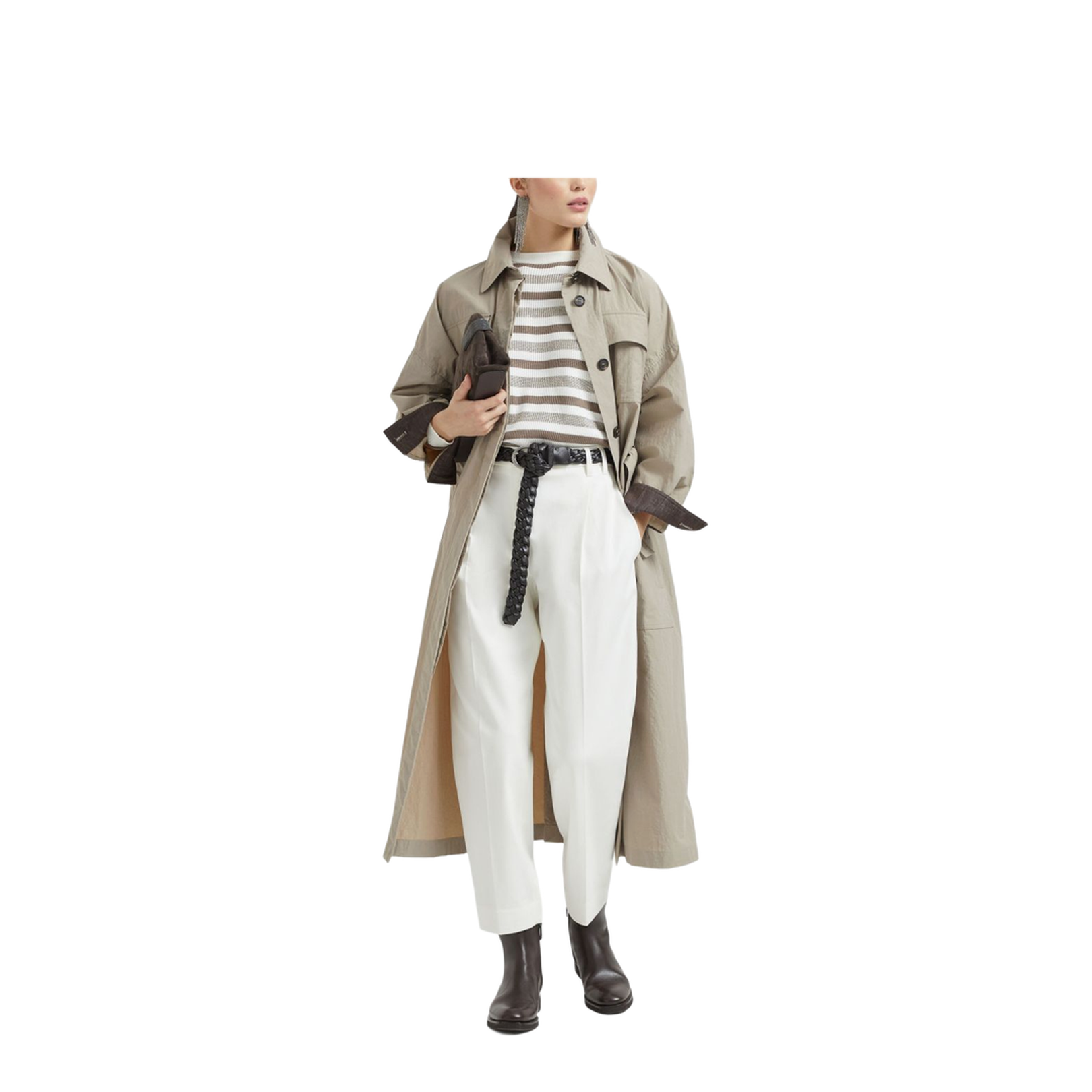 Trench Coat with Monili in Beige