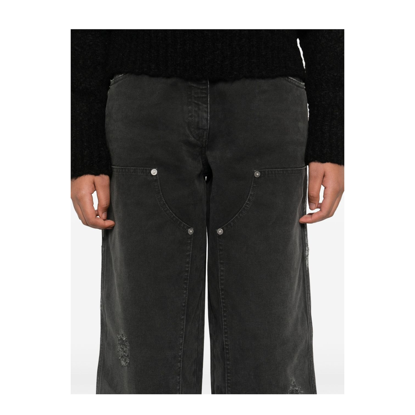 Distressed Black Cotton Jeans with Front Patches