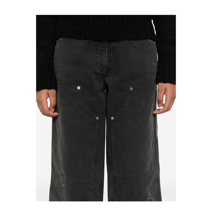 Distressed Black Cotton Jeans with Front Patches