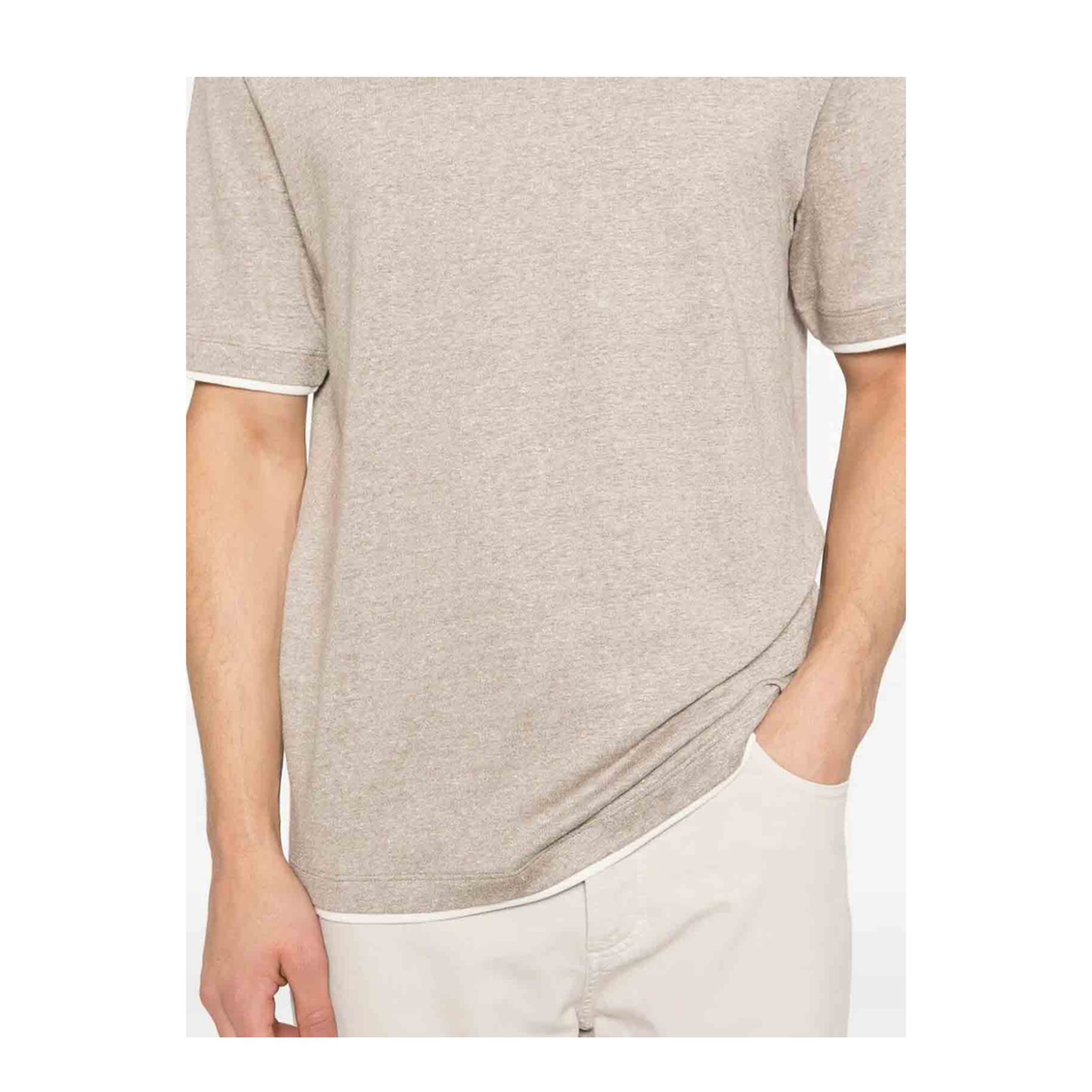Linen Blend Contrast Hem T-Shirt