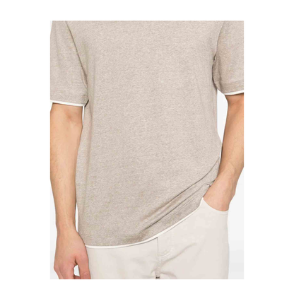 Linen Blend Contrast Hem T-Shirt