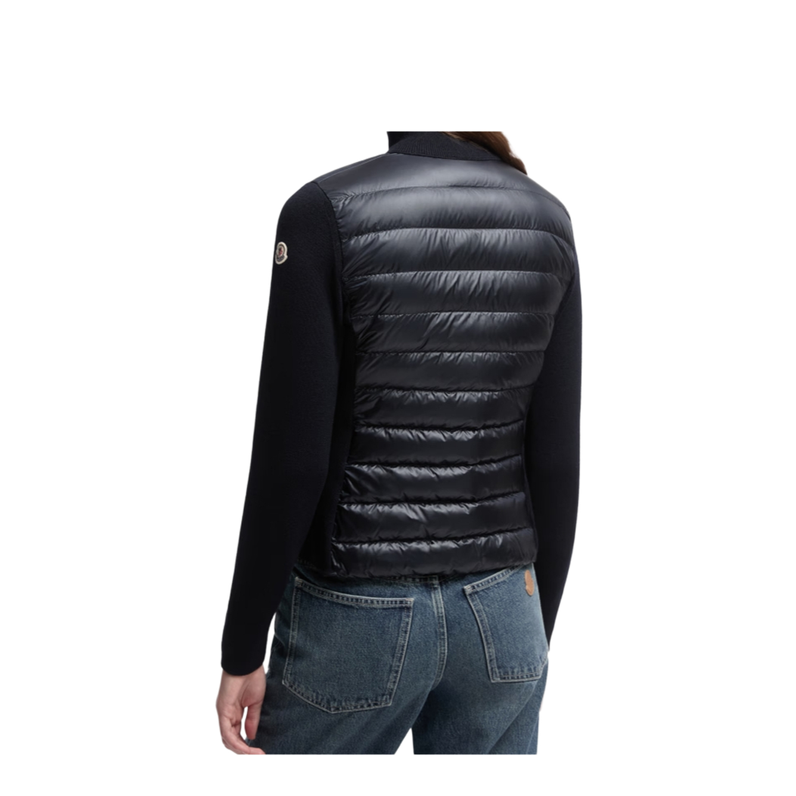 Navy Blue Padded Wool Zip-Up Cardigan