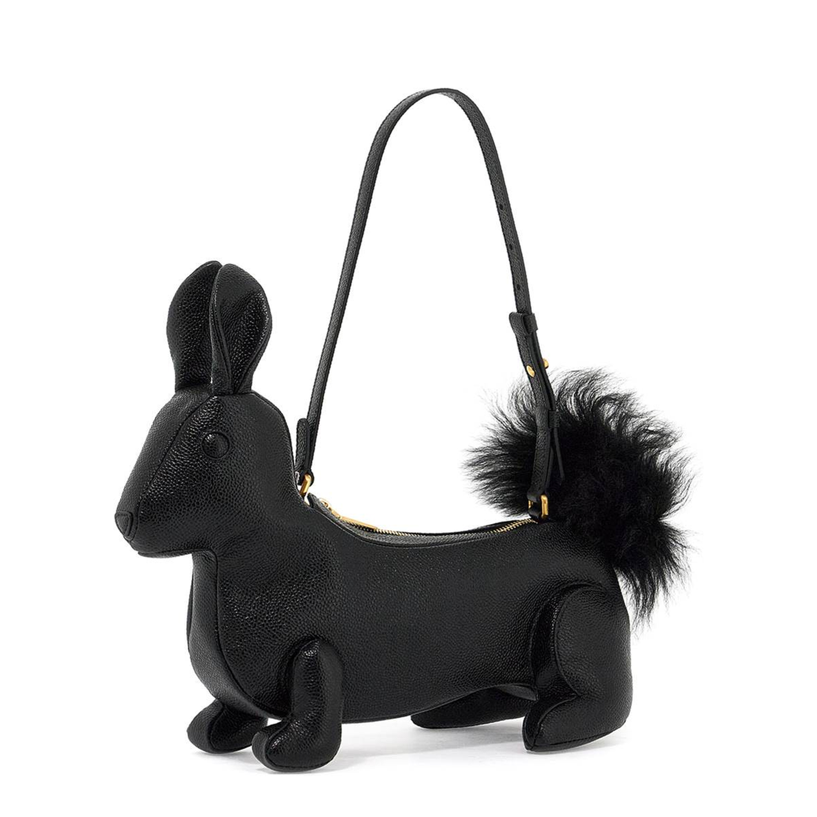 Rabbit Baguette Leather Shoulder Bag