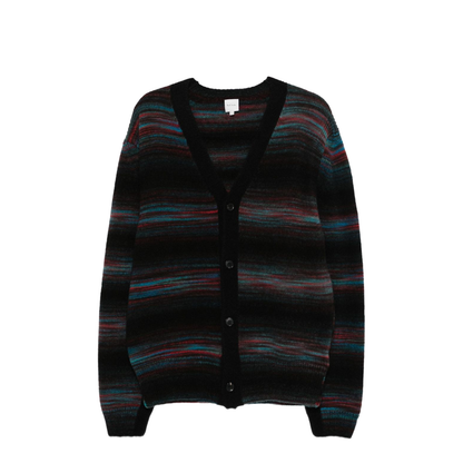 Black V-neck Sweater with Horizontal Stripes