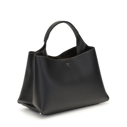 T Timeless Micro Hammered Leather Handbag - Black