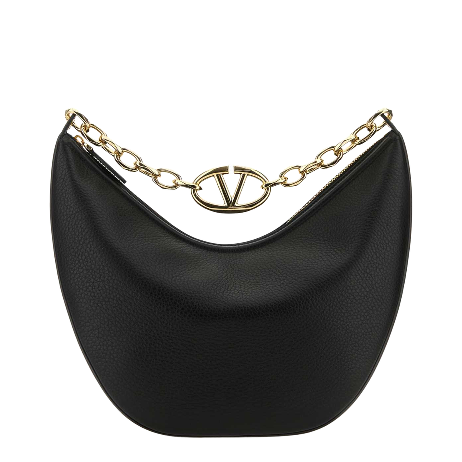 Black leather medium Hobo VLogo Moon shoulder bag