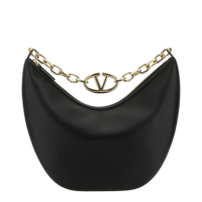 Black leather medium Hobo VLogo Moon shoulder bag