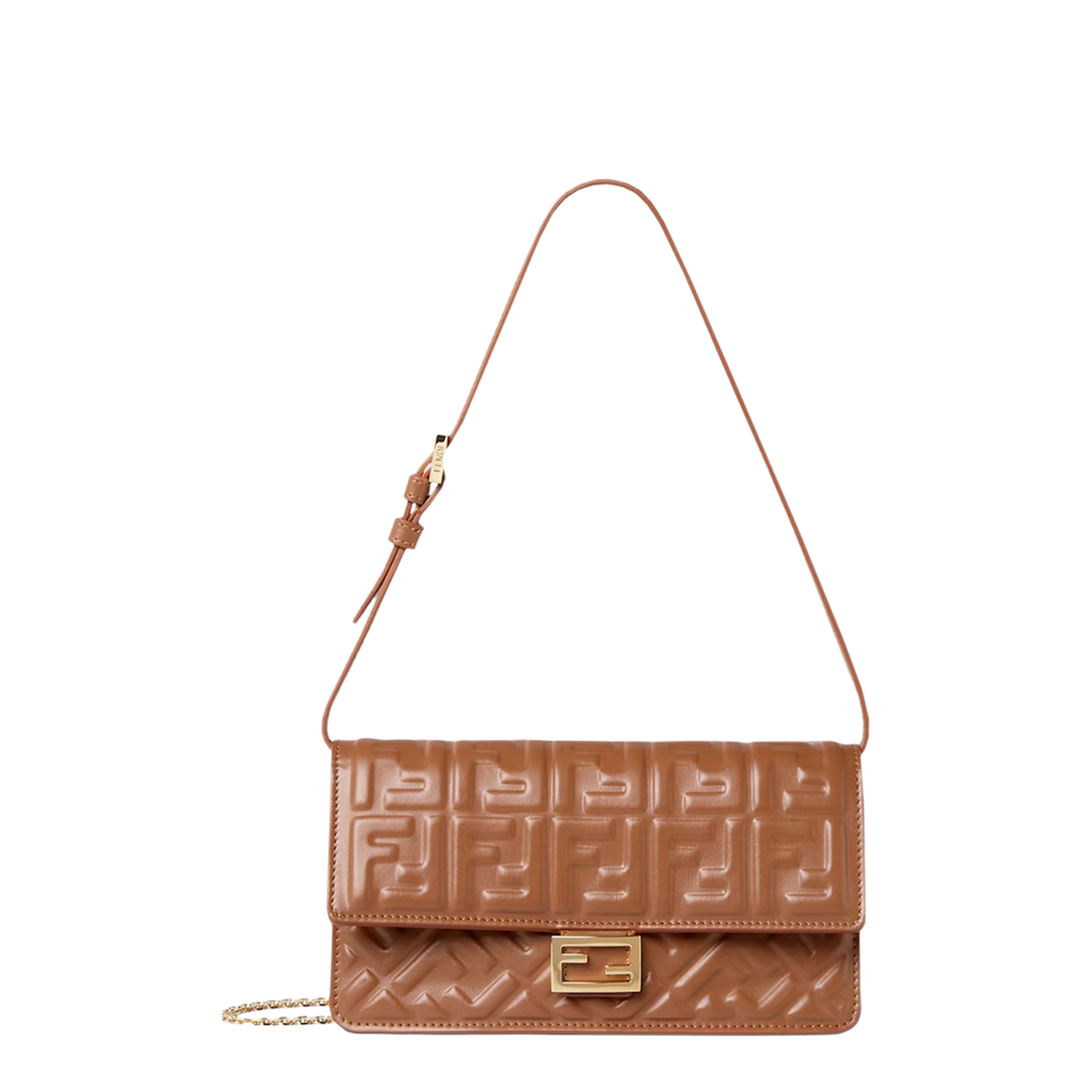 Baguette Nappa Leather Wallet On Chain - Sellier Brown