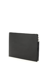 Grained Leather Clutch, Silver Hardware