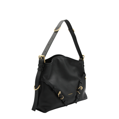 Voyou Medium Shiny Leather Shoulder Bag - Black