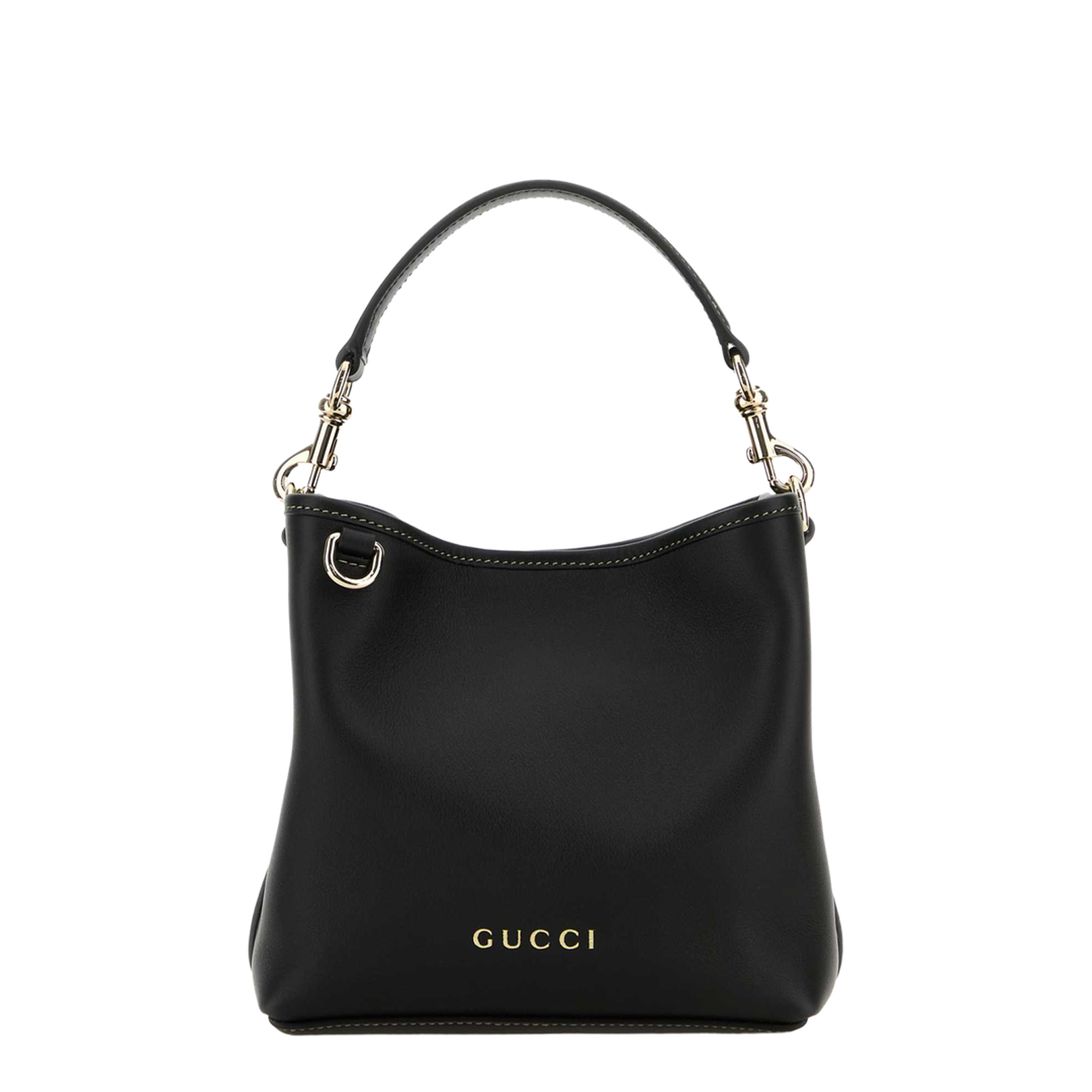 GG Emblem Leather Bucket Bag - Black