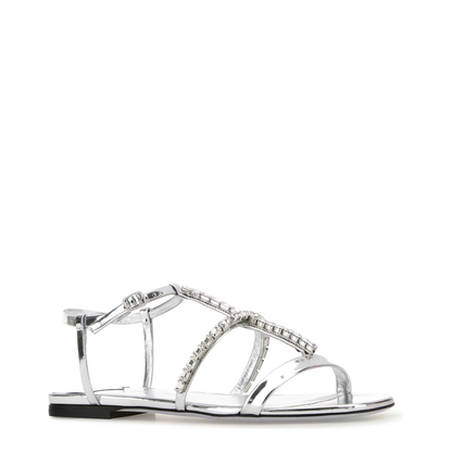 MAYFEYR - Jimmy Choo - Gwyn Flat Silver Sandals - GWYNFLATIOXSILVERCRYSTAL