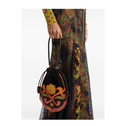 Small Kalispera Suede Bucket Bag - Black