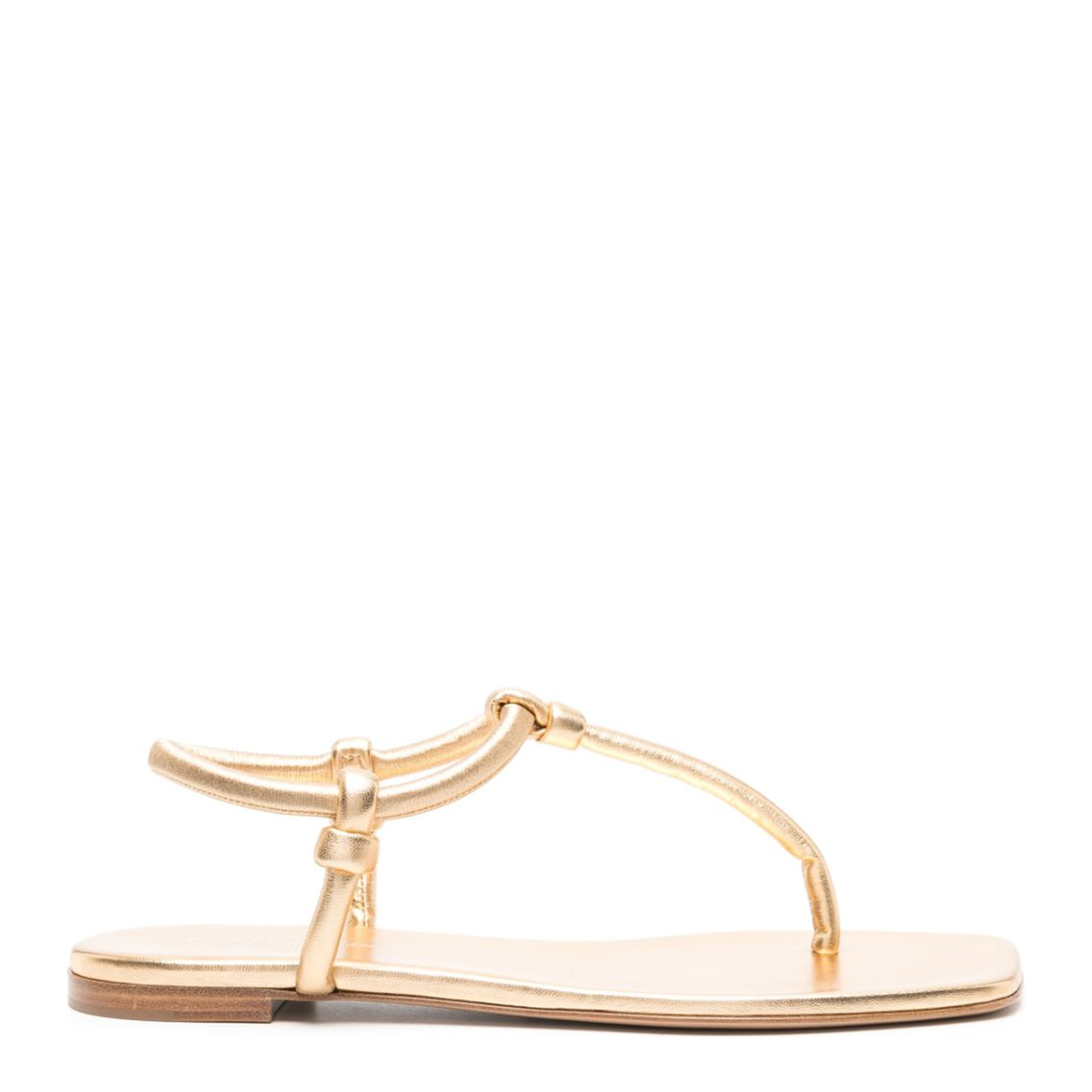 Gold-tone Nappa Leather Thong Sandals
