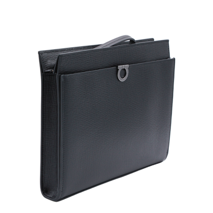 Gancini Hammered Calfskin Pouch - Nero