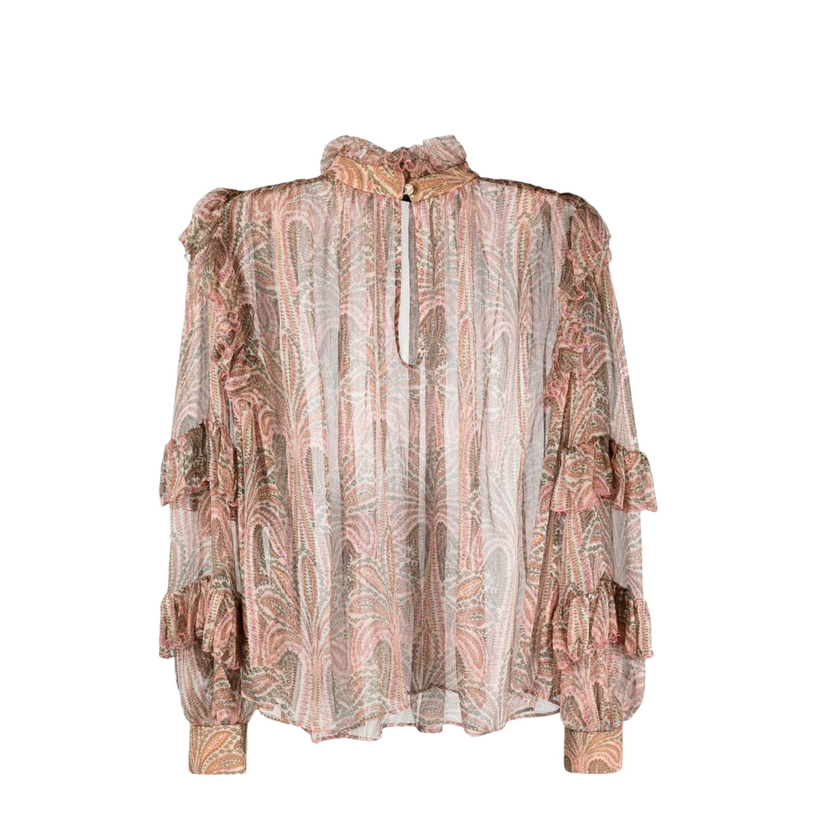 Silk Paisley Print Blouse With Ruffles In Pink