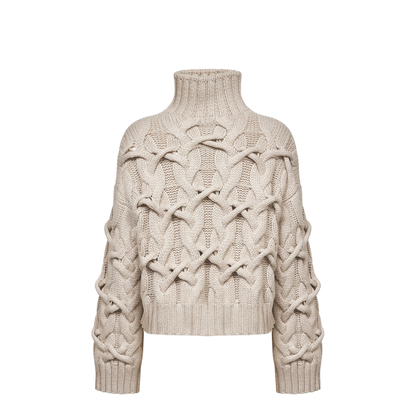 Braided Cashmere Cropped Sweater - Beige