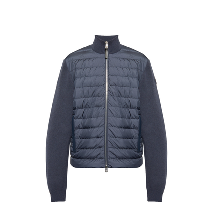 Blue Padded Wool & Cashmere Zip-Up Cardigan