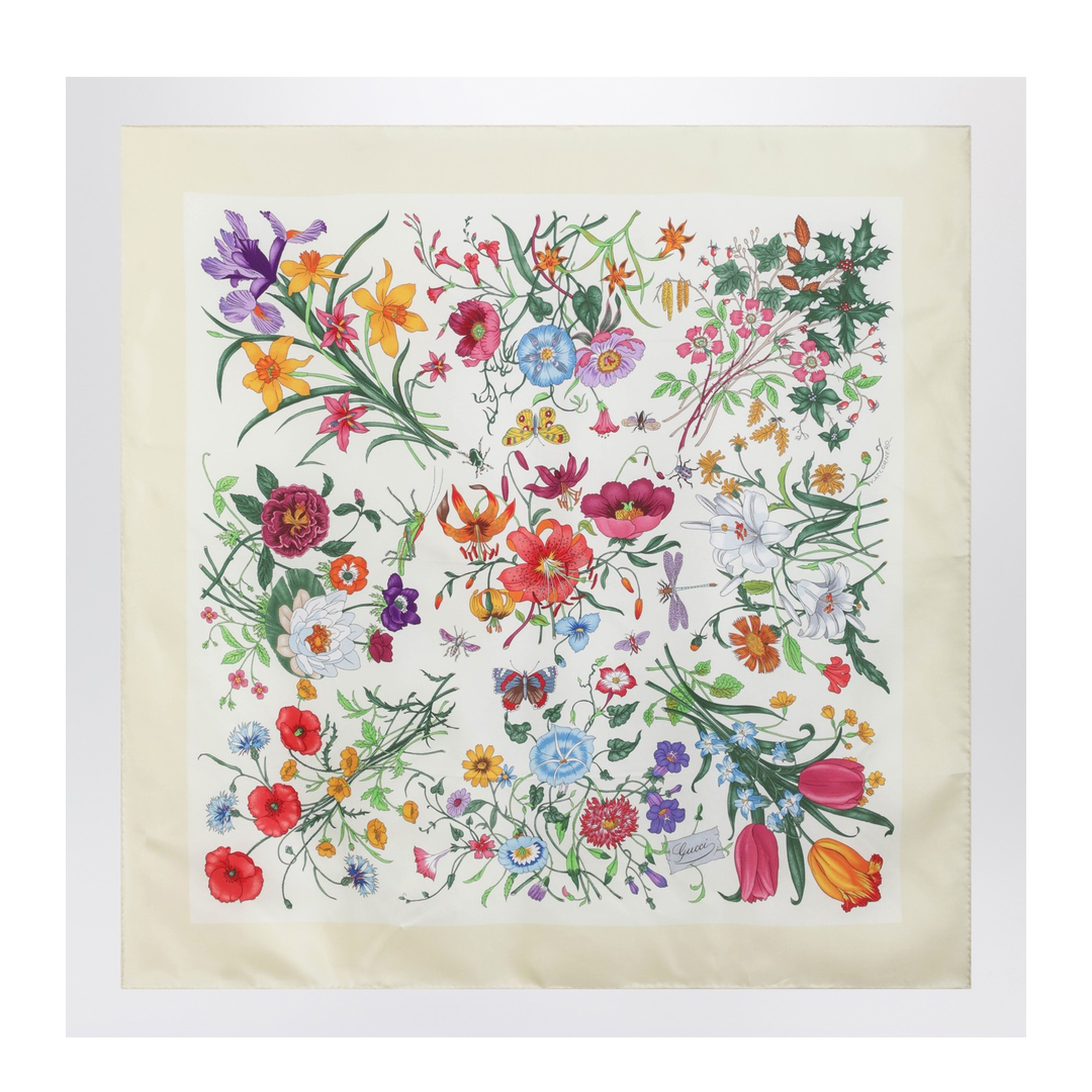 Yellow Printed Silk Twill Scarf