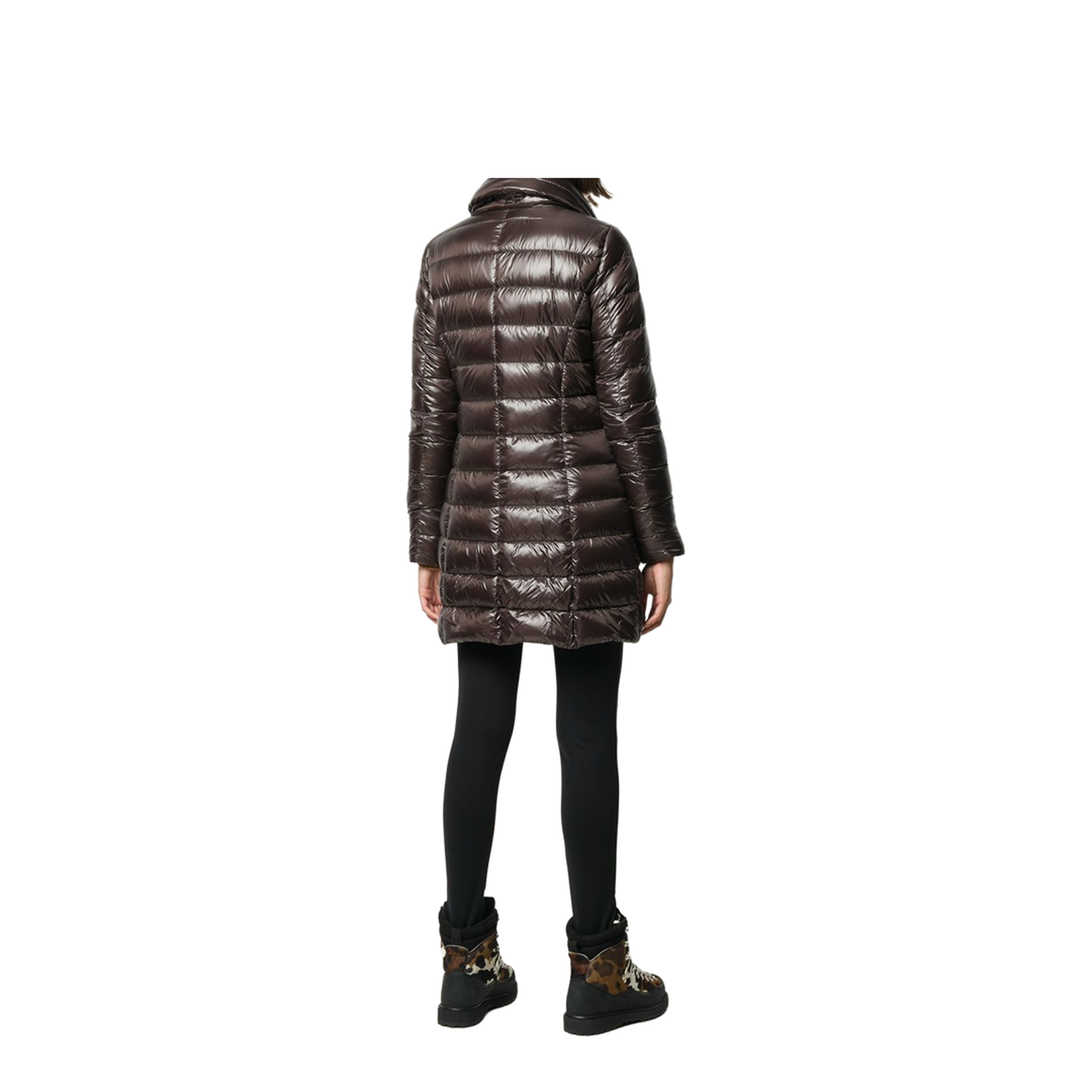 Quilted Goose Down Midi Jacket Brown