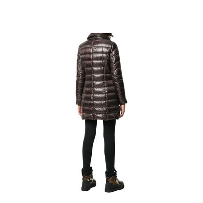 Quilted Goose Down Midi Jacket Brown