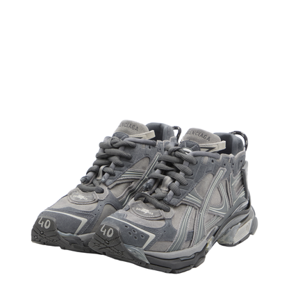 Runner Sneakers in Grey Leather and Textile