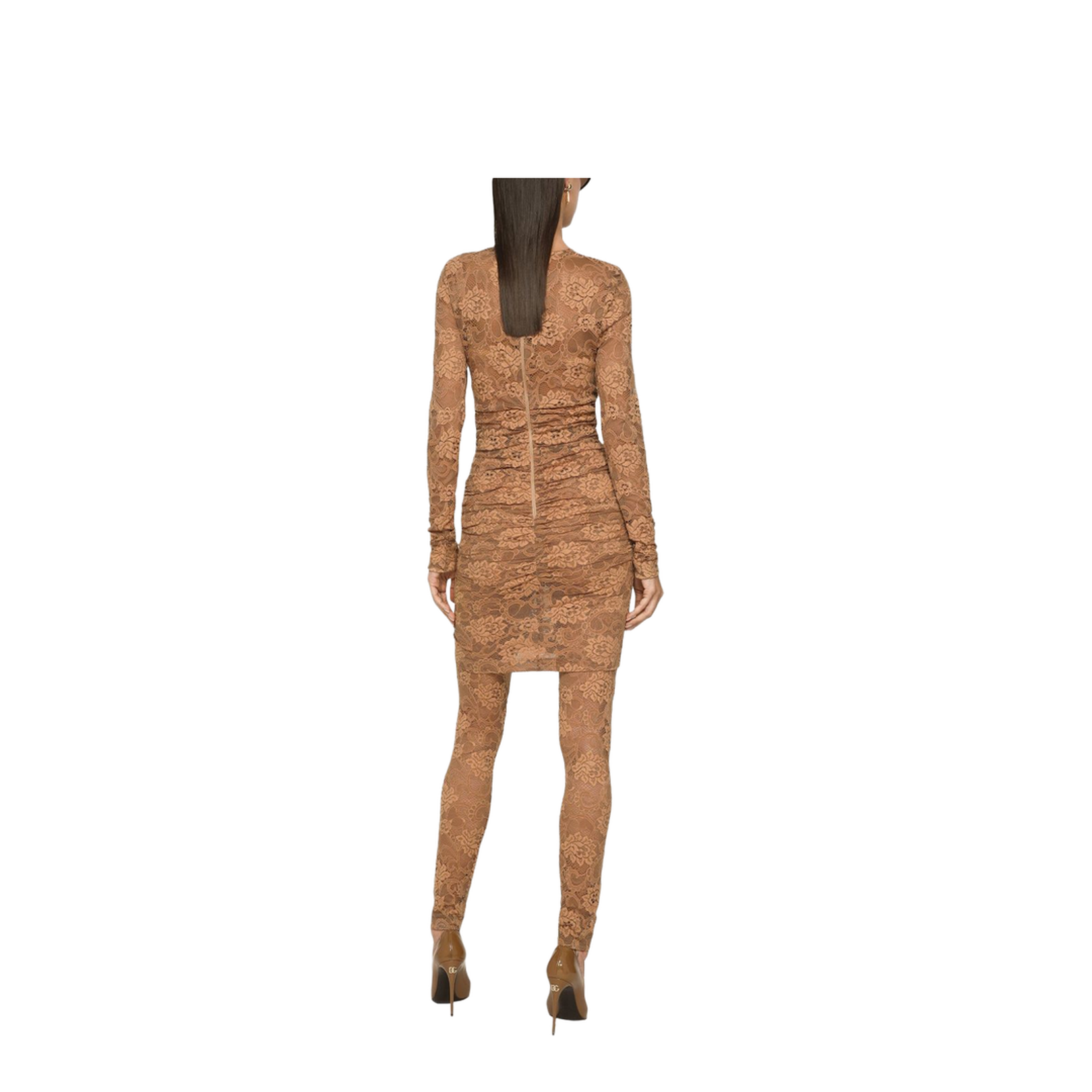 Short Floral Lace Dress in Beige