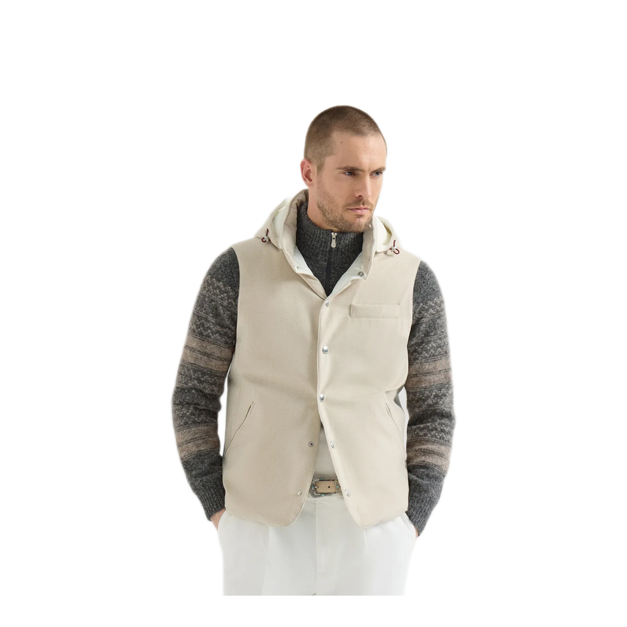 MAYFEYR - Brunello Cucinelli - Bonded Wool Flannel Down Vest With Detachable Hood - MM4701775CID