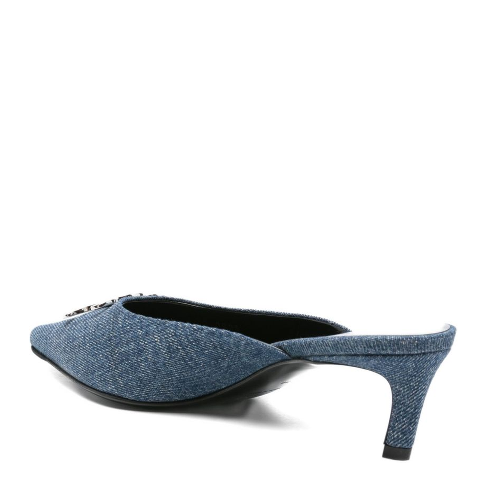 Blue Denim Pointed Toe Mid Heel Slip-On Sandals