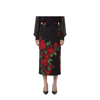 MAYFEYR - Dolce & Gabbana - Red Rose Print Midi Skirt - F4CSJTFSA9RHN6EJ