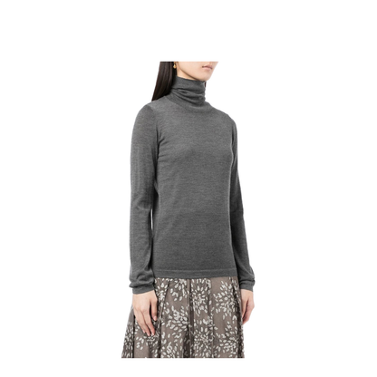 Anthracite Grey Cashmere-Silk Blend Knitted Roll Neck Long Sleeves
