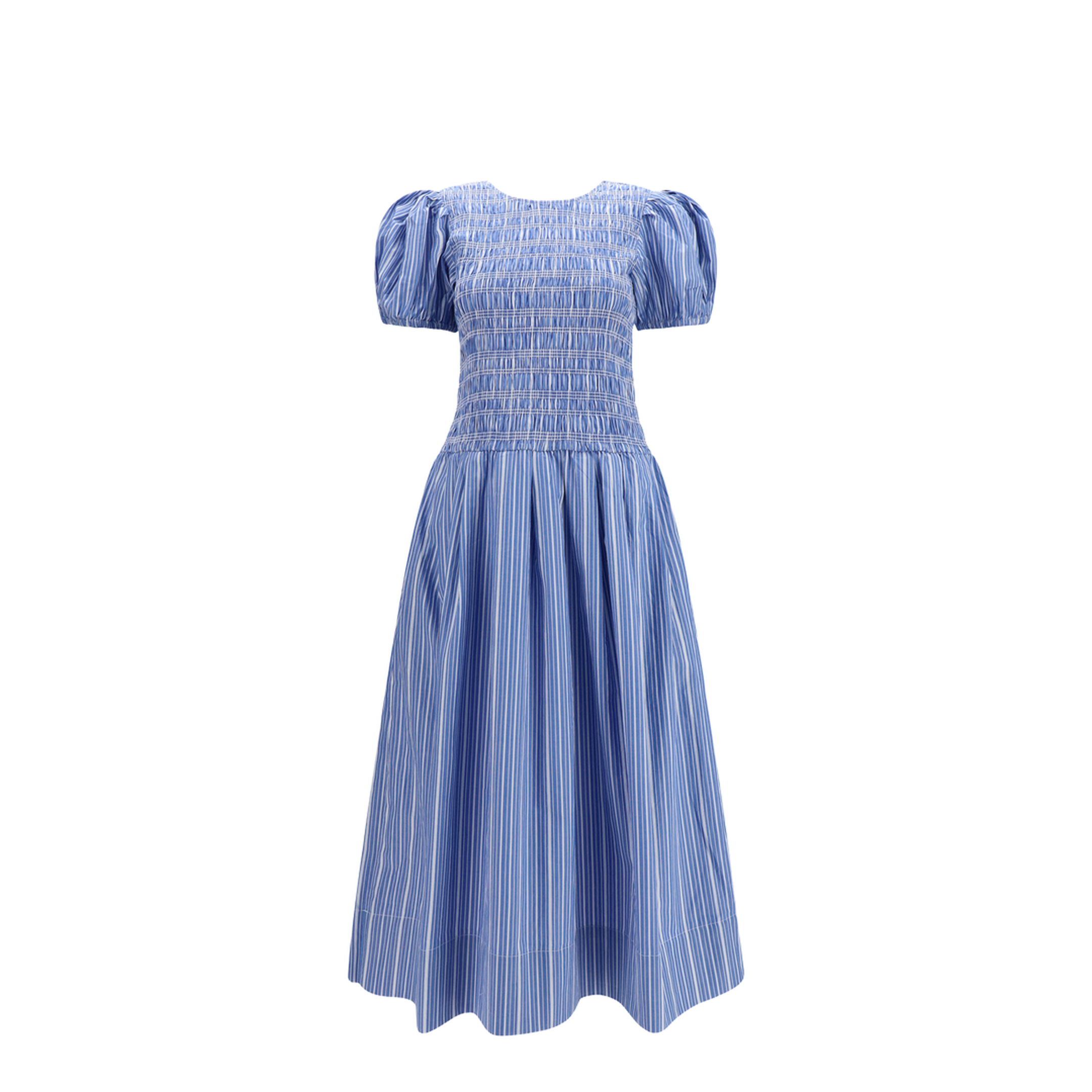 MAYFEYR - Ganni - Striped Cotton Dress With Puff Sleeves - A1030646