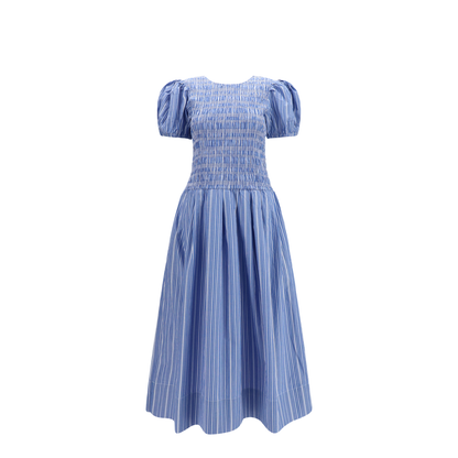 MAYFEYR - Ganni - Striped Cotton Dress With Puff Sleeves - A1030646