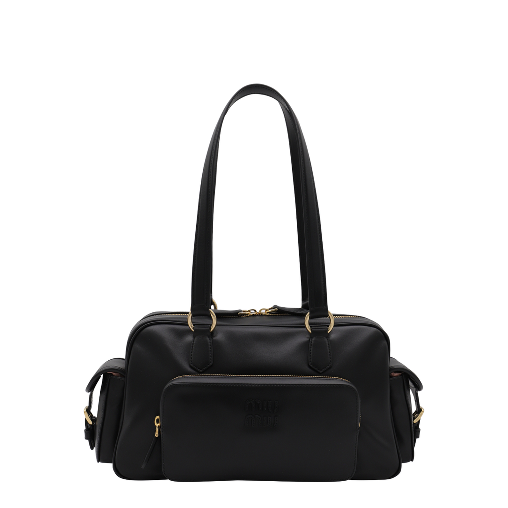 Black Pocket Nappa Leather Top-handle Bag