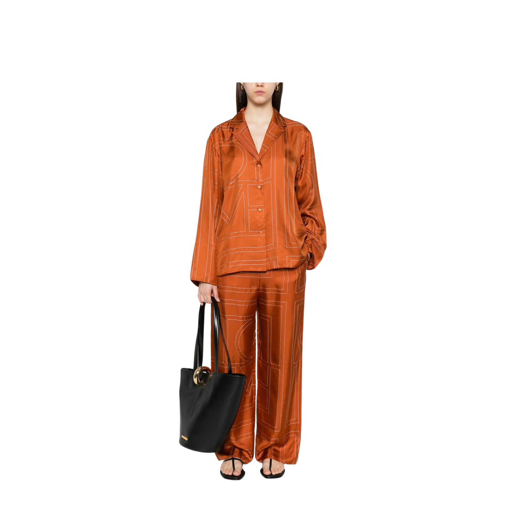 Brown Pants with Wide Leg and All-Over Logo Print