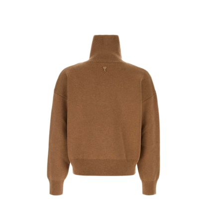 Camel High Neck Wool Sweater