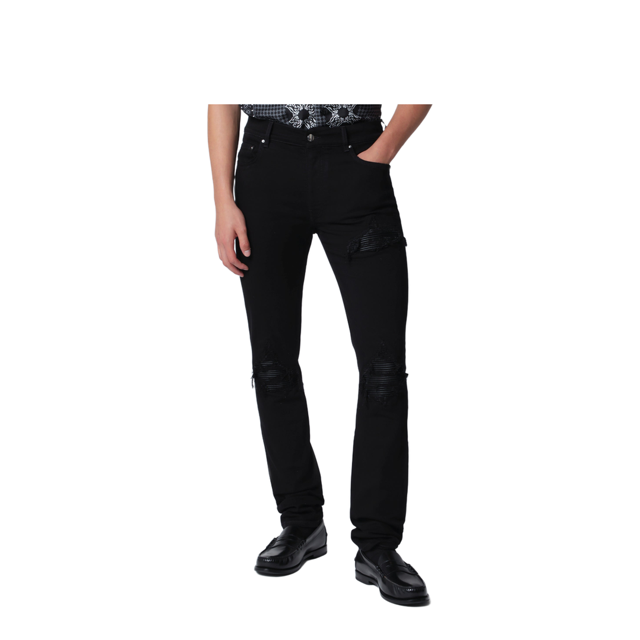 MAYFEYR - Amiri - Ripped Skinny Cotton Jeans In Black - AM5JE002DE00CO