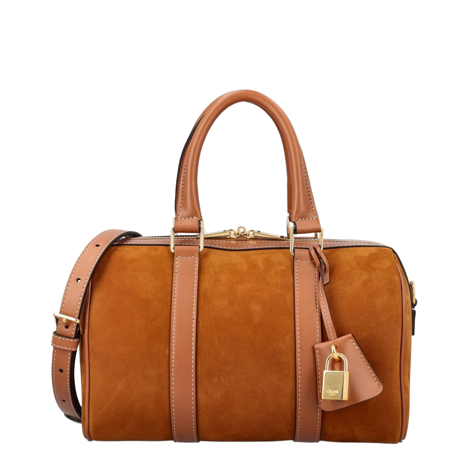 Medium Boston Nubuck Calfskin Handbag Brown