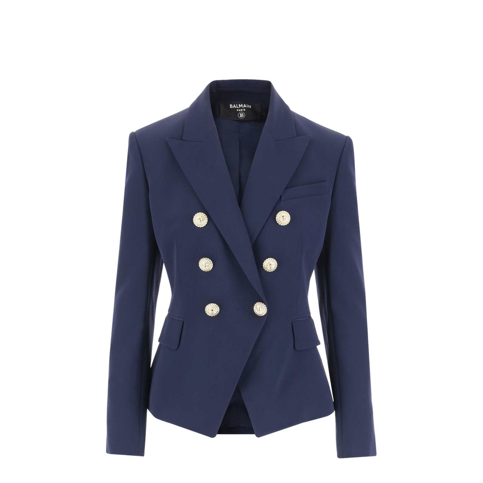 Double-Breasted Jacket in Blue Grain de Poudre Wool