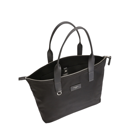 Adamo Small Nylon Smooth Calfskin Shopping Tote - Black