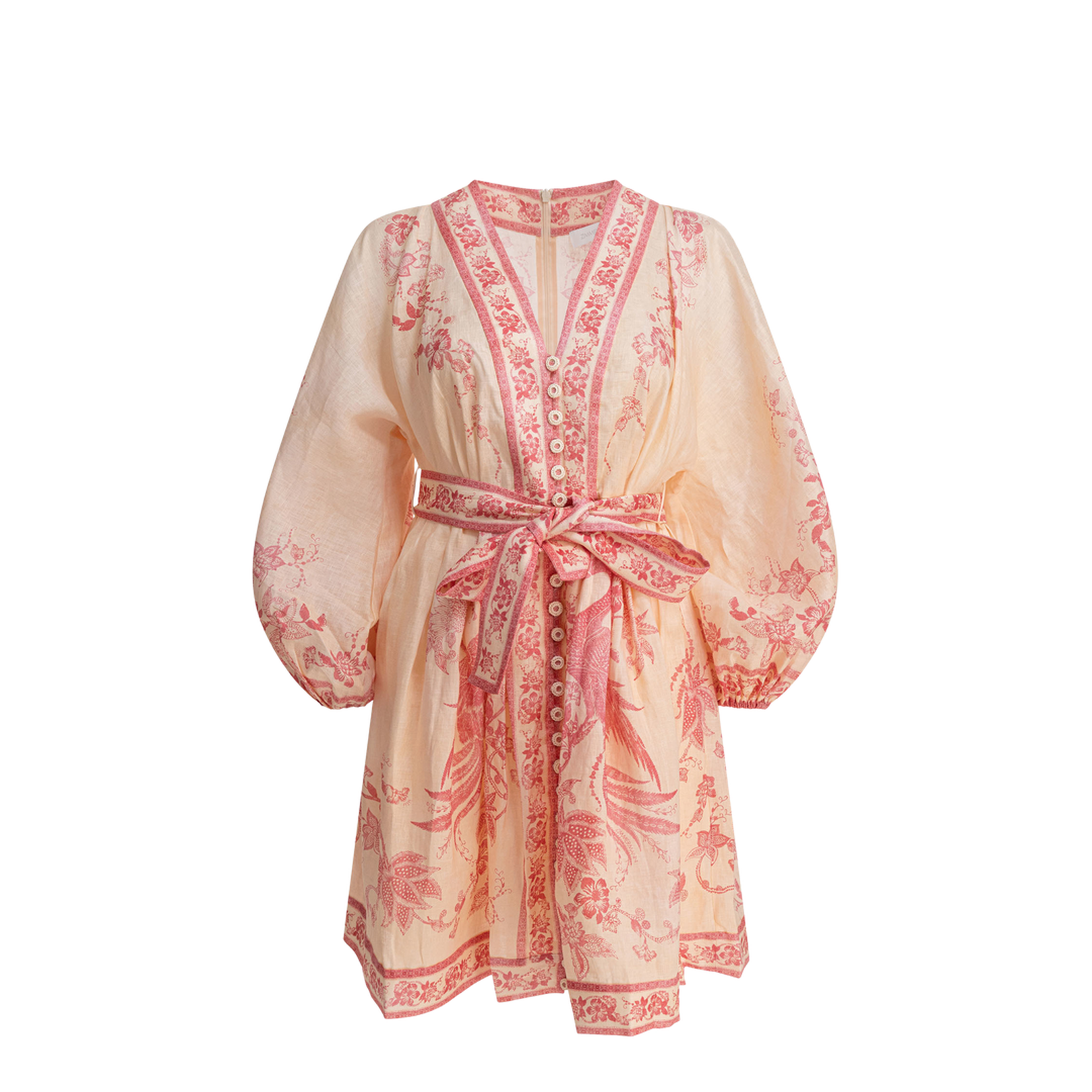 Light Pin Lucky Belted Printed Linen Mini Dress