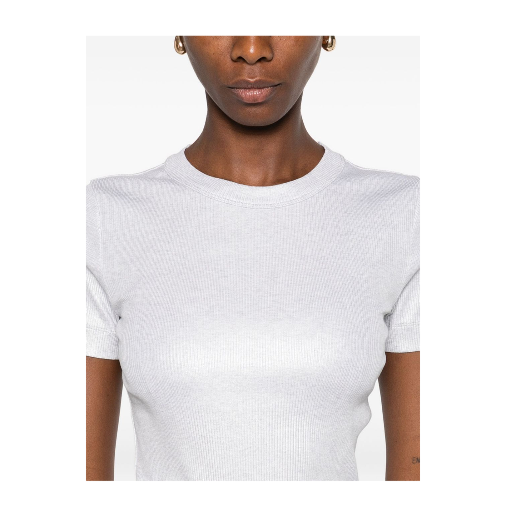 Cotton Blend Ribbed Texture Round Neck Short Sleeves